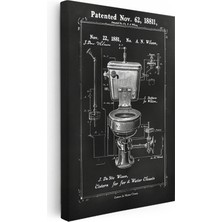 Kanvas Tablo Tuvalet Sifon Mekanizması Patent Çizimi Teknik Vintage Tablo Ev Ofis Duvar Dekoru