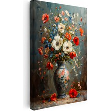 Kanvas Tablo Porselen Vazoda Kır Çiçekleri Çiçek Tablosu Ev Ofis Duvar Dekoru