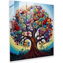 Popcas Yaşam Ağacı Duvar Sanatı - Pop Art Kanvas Tablo - Duvar Dekorasyonu Renkli
