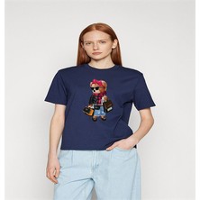 ÇARŞI47 Kadın Tişört Ayıcık Baskılı T-Shirt Yuvarlak Yaka 3D Baskı Kalitesi