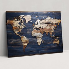 Popcas Kır Çiçeği Dünya Haritası Duvar Dekorasyonu - Dünya Haritası Kanvas Tablo Geri Dönüştürülmüş Ahşap Kanvas Duvar Sanatı