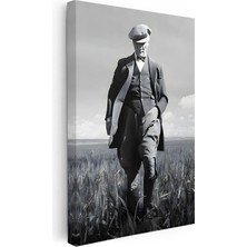 Kanvas Tablo Atatürk Kasketli Tarla Pozu Atatürk Tablosu Ev Ofis Duvar Dekoru