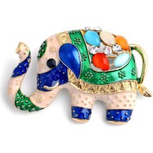 Rachel Silver Doğaltaşlı Renkli Mineli Gold Renk Zirkon Taşlı Tasarım Fil Broş