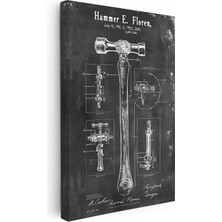 Kanvas Tablo Çekiç Patent Çizimi Detaylı Teknik Vintage Tablo Ev Ofis Duvar Dekoru