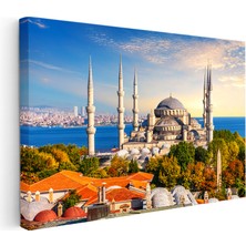 Kanvas Tablo Sultanahmet Camii ve Yeşillik Manzara Şehir Mimari Tablo Ev Ofis Duvar Dekoru