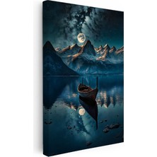 Kanvas Tablo Karlı Dağlar ve Göl Sandalı Manzara ve Doğa Tablosu Ev Ofis Duvar Dekoru