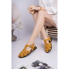 Sy Leather Elena Model Hakiki Deri Çakma Troplu Bantlı Tokalı Kadın Günlük Sandalet