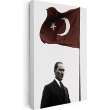 Kanvas Tablo Atatürk ve Dalgalanan Türk Bayrağı Atatürk Tablosu Ev Ofis Duvar Dekoru