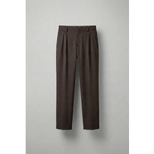 Abluka Online Erkek Baggy Fit Kumaş Pantolon  Kahverengi Düz Desenli Orta Kalınlık