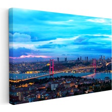 Kanvas Tablo Istanbul Boğaz Köprüsü Gece Şehir Mimari Tablo Ev Ofis Duvar Dekoru
