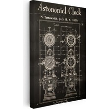 Kanvas Tablo Astronomik Saat Mekanizması Patent Vintage Tablo Ev Ofis Duvar Dekoru