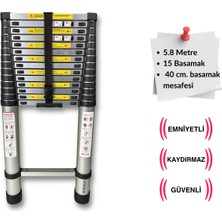 Endokon 580 Cm. - 15 Basamaklı Teleskopik Alüminyum Merdiven - I Tipi Uzayan Merdiven