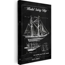 Kanvas Tablo Yelkenli Gemi Üçlü Patent Çizimi Taşıt Vintage Tablo Ev Ofis Duvar Dekoru