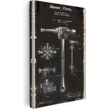 Kanvas Tablo Çekiç Patent Çizimi El Aleti Planı Teknik Vintage Tablo Ev Ofis Duvar Dekoru