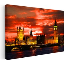 Kanvas Tablo Westminster Sarayı Kızıl Gökyüzü Şehir Mimari Tablo Ev Ofis Duvar Dekoru