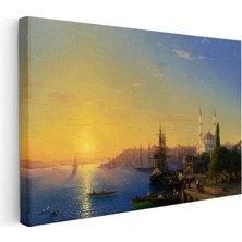 Kanvas Tablo Istanbul Limanı Gün Batımı Yelkenli Sahnesi Ev Ofis Duvar Dekoru