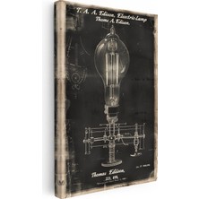 Kanvas Tablo Edison Elektrik Ampulü Patent Çizimi Teknik Vintage Tablo Ev Ofis Duvar Dekoru