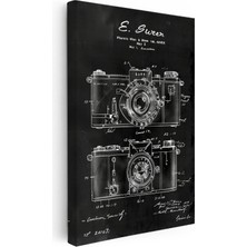 Kanvas Tablo Çift Kamera Patent Çizimi Teknik Detay Vintage Tablo Ev Ofis Duvar Dekoru