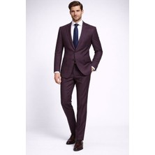 FABIO CASSEL Bordo Kareli Premium Erkek Takım Elbise – Slim Fit Özel Gün & Davet Takımı
