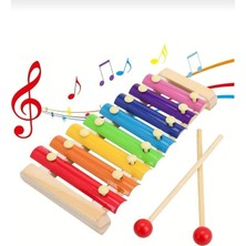 abnturk Yüksek Kalite Eğitici Ahşap Ksilofon 8 Tonlu Renkli Müzik Oyuncağı