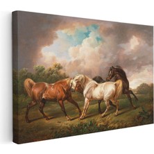 Kanvas Tablo George Stubbs Dört At Fırtınalı Bulutlar Manzarası Ressam Tablosu Duvar Dekoru
