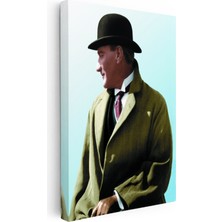 Kanvas Tablo Atatürk Eldivenli Melon Şapka Atatürk Tablosu Ev Ofis Duvar Dekoru