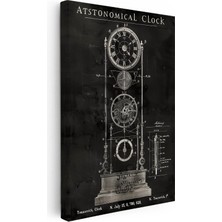 Kanvas Tablo Astronomik Saat Mekanizması Patent Teknik Vintage Tablo Ev Ofis Duvar Dekoru