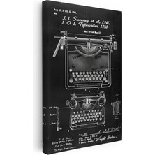 Kanvas Tablo Daktilo Patent Çizimi Iki Farklı Görünüm Vintage Tablo Ev Ofis Duvar Dekoru