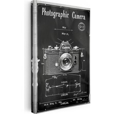 Kanvas Tablo Fotoğraf Makinesi Teknik Çizimi Ön Cephe Vintage Tablo Ev Ofis Duvar Dekoru