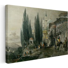 Kanvas Tablo Tarihi Sokak Çeşmesi Kervan Osmanlı Tablosu Ev Ofis Duvar Dekoru