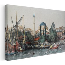 Kanvas Tablo Tophane Sahil Camii Kayıklar Osmanlı Tablosu Ev Ofis Duvar Dekoru