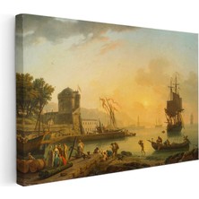 Kanvas Tablo C.j. Vernet Sakin Liman Manzarası Kale Figürleri Ressam Tablosu Duvar Dekoru