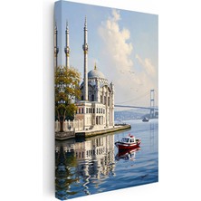 Kanvas Tablo Ortaköy Camii ve Deniz Manzarası Şehir ve Mimari Tablo Ev Ofis Duvar Dekoru