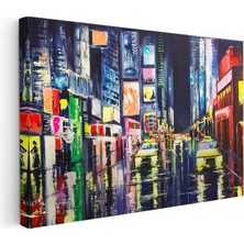 Kanvas Tablo New York Meydanı ve Taksiler Şehir ve Mimari Tablo Ev Ofis Duvar Dekoru