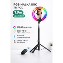 Mo Dou Rgb Ring Light 1.9m Tripodlu Selfie Çubuğu – Bluetooth Kumandalı LED Halka Işık, 3 Renk Modu, Telefon Tutuculu