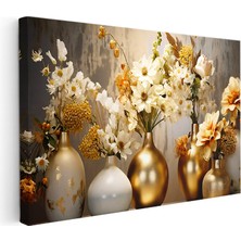 Kanvas Tablo Altın Vazolu Çiçekler Modern Tablo Ev Ofis Duvar Dekoru