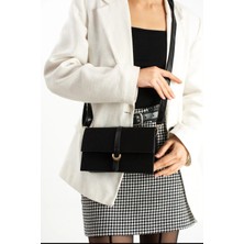 Özüm Çanta Kadın Kemer Detay Süet Uzun Askılı Kol ve Omuz Çantası Siyah