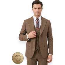 HERMOSE Riviera | Havana Kahvesi Dokulu Gofre Çizgili Yelekli Takım Elbise