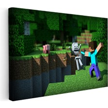 Kanvas Tablo Iskelet Avı Minecraft Tablosu Ev Ofis Salon Duvar Dekoru