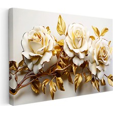 Kanvas Tablo Kabartma Görünümlü Üçlü Güller Çiçek Tablosu Ev Ofis Duvar Dekoru