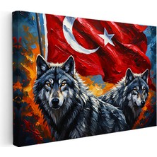 Kanvas Tablo Ay Yıldız Kurt Tablosu Ev Ofis Duvar Dekoru