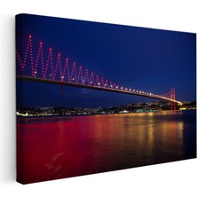 Kanvas Tablo Boğaz Köprüsü Kırmızı Gece Yansımaları Şehir Mimari Tablo Ev Ofis Duvar Dekoru