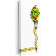 Kanvas Tablo Çatala Sarılı Mezura ve Sebze Diyetisyen Tablosu Ev Ofis Duvar Dekoru