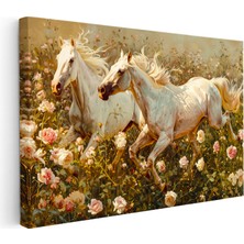 Kanvas Tablo Gül Bahçesindeki Atlar At Tablosu Ev Ofis Duvar Dekoru