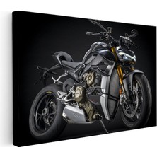 Kanvas Tablo Ducati Streetfighter V4 S Koyu Gri Motosiklet Tablosu Ev Ofis Duvar Dekoru