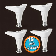 Nzb (4 Adet) Ayarlanabilir Kanepe Baza Tv Ünitesi Mobilya Ayağı Plastik (Beyaz-Krom) 15 cm