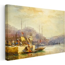 Kanvas Tablo Haliç Kıyısı Kayıklar Osmanlı Tablosu Ev Ofis Duvar Dekoru