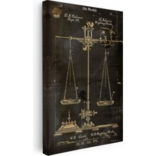 Kanvas Tablo Hassas Terazi Patent Çizimi Altın Detay Vintage Tablo Ev Ofis Duvar Dekoru