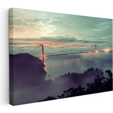 Kanvas Tablo Golden Gate Köprüsü Sisli Tepeler Şehir Mimari Tablo Ev Ofis Duvar Dekoru