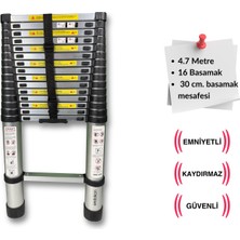 Endokon 470 Cm. - 16 Basamaklı Teleskopik Alüminyum Merdiven - I Tipi Uzayan Merdiven